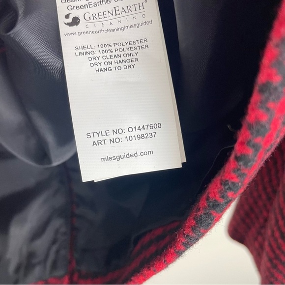 Missguided Houndstooth Boyfriend Blazer Coat Womens 8 Red Black Oversized - Picture 7 of 8